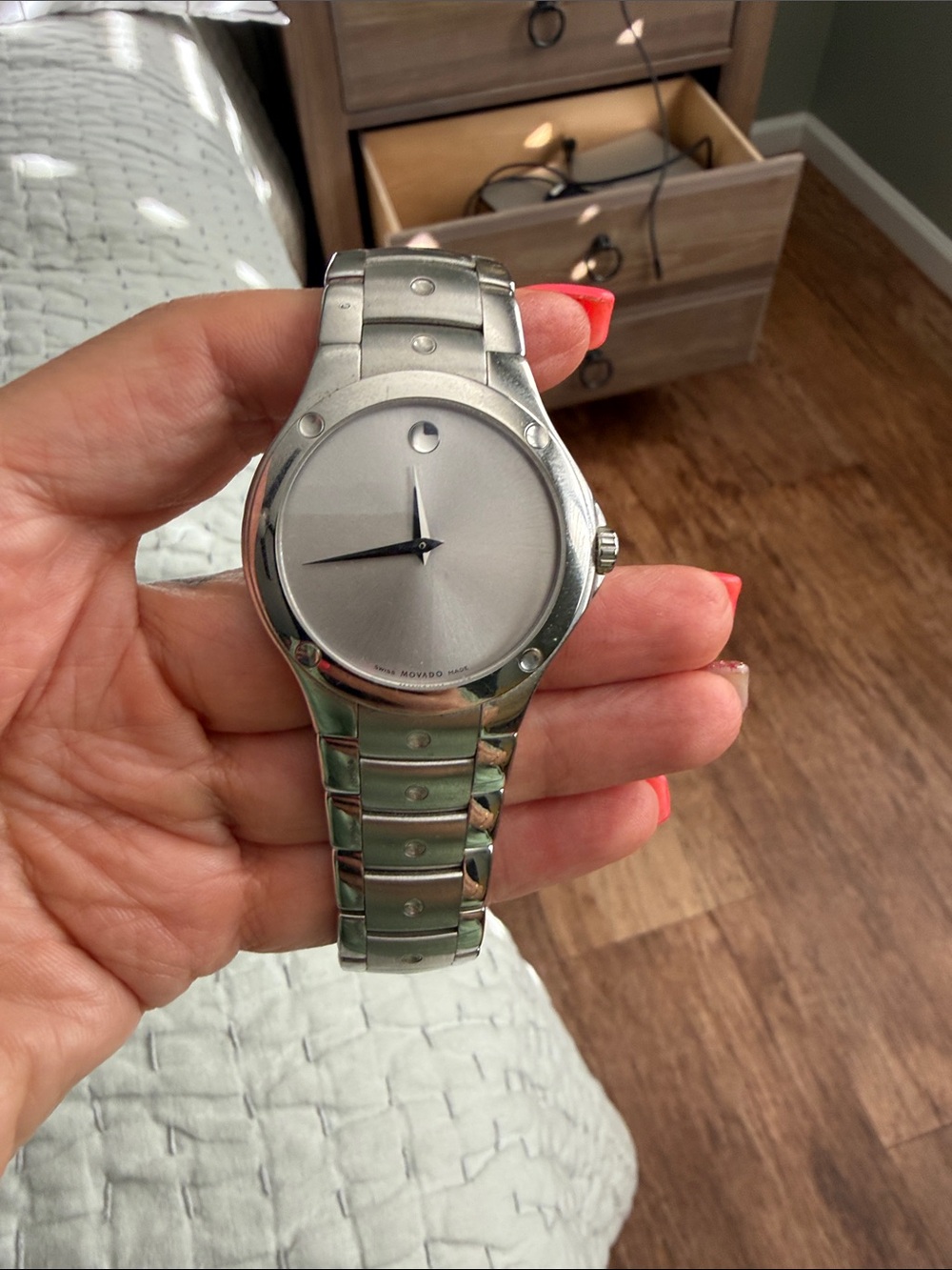Movado Silver Minimalist Men's Bracelet Watch with Matte Dial